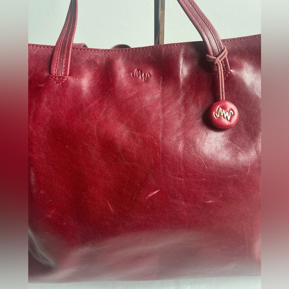 Vintage 90s Y2K Oxblood Leather Tote‎ Bag Structured Patina Minimalist Work Bag - Picture 10 of 14